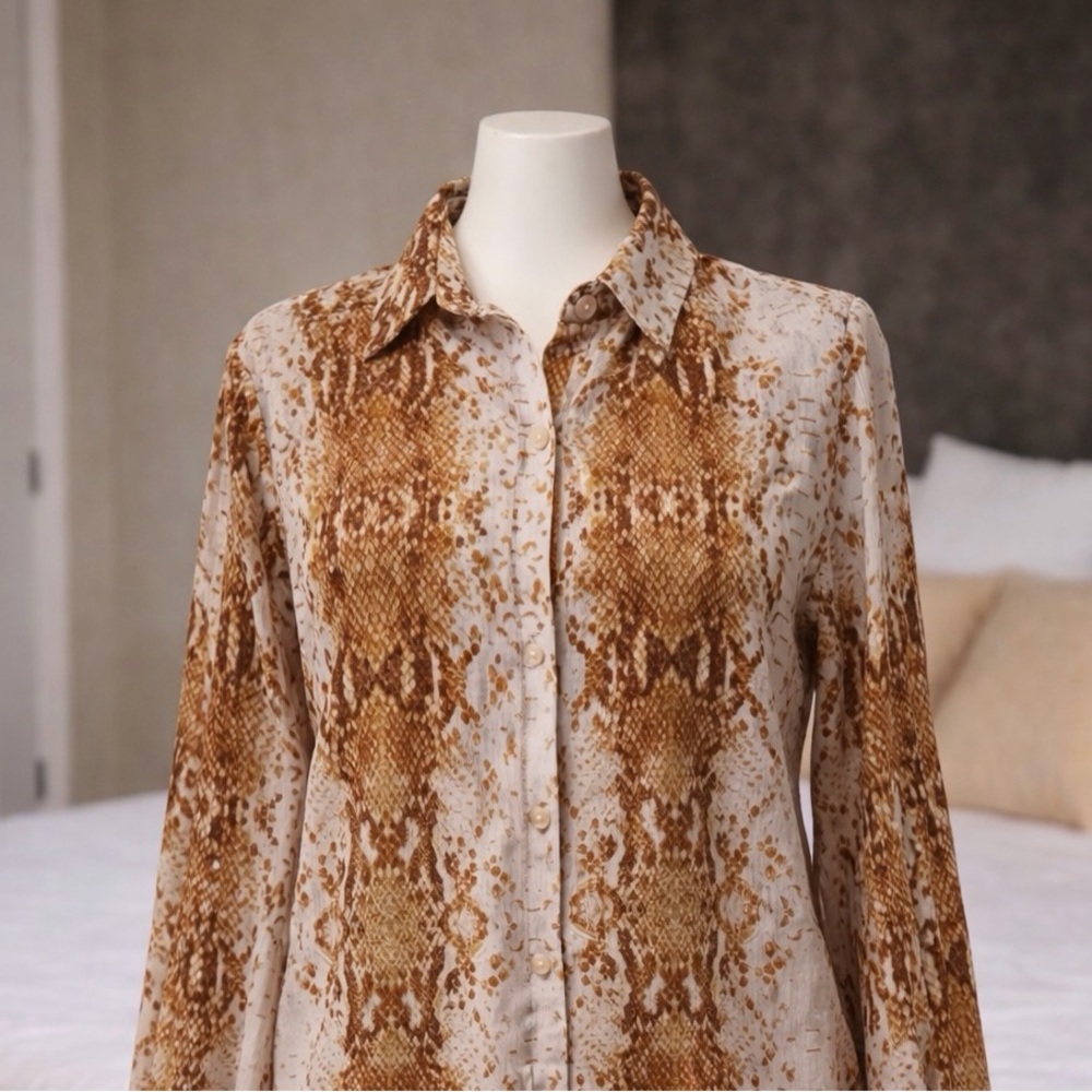 Rachel Zoe Brown Snake-Print Button Shirt
